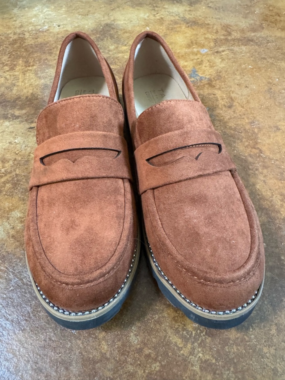 Taryn by Taryn Rose brow faux suede penny loafers with silver beaded accents 9